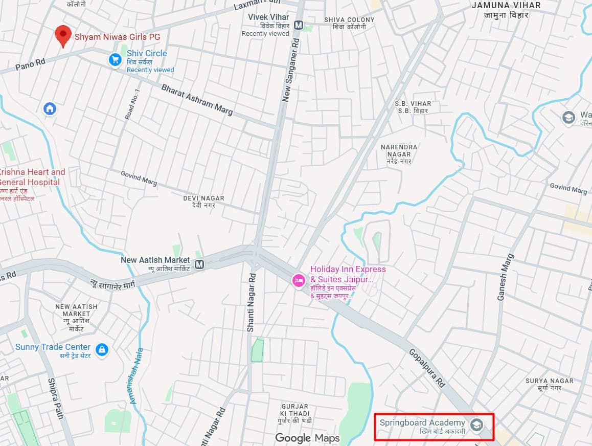 girls pg in Gurjar ki thadi map with nearby landmarks